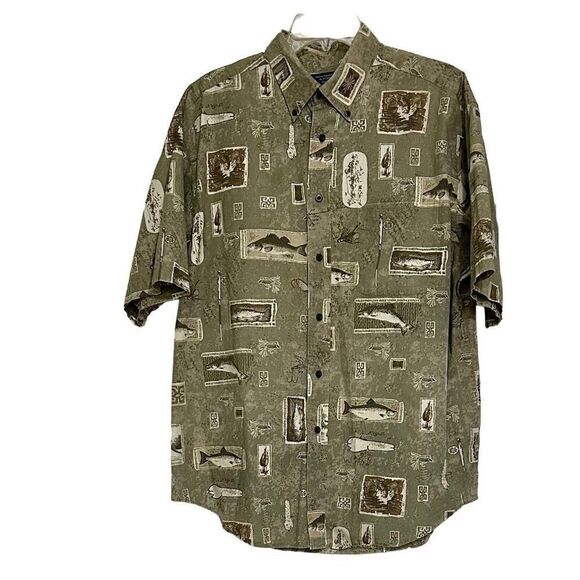 Roundtree & Yorke Outdoors Men's Large Fish Print Short Sleeve Button Down Shirt - Picture 3 of 8